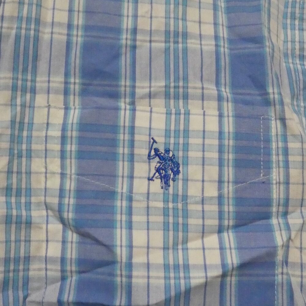 U.S. POLO ASSN. | medium | Plaid Button-Up Blue and White Short Sleeve Shirt - Picture 6 of 16